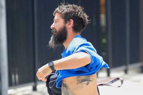 Shia LaBeouf shows off his tattoos while going out for lunch