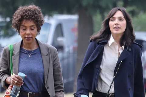 Gal Gadot & co-star Sophie Okonedo film scenes for ‘Heart of Stone’ at The Park in London